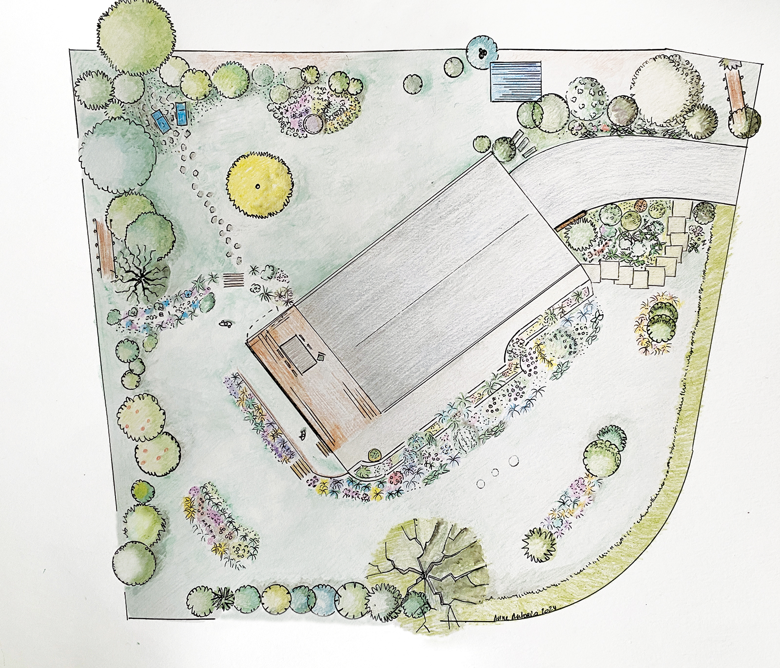 ACI_dessin-amenagement Aménagement végétal dans un grand jardin